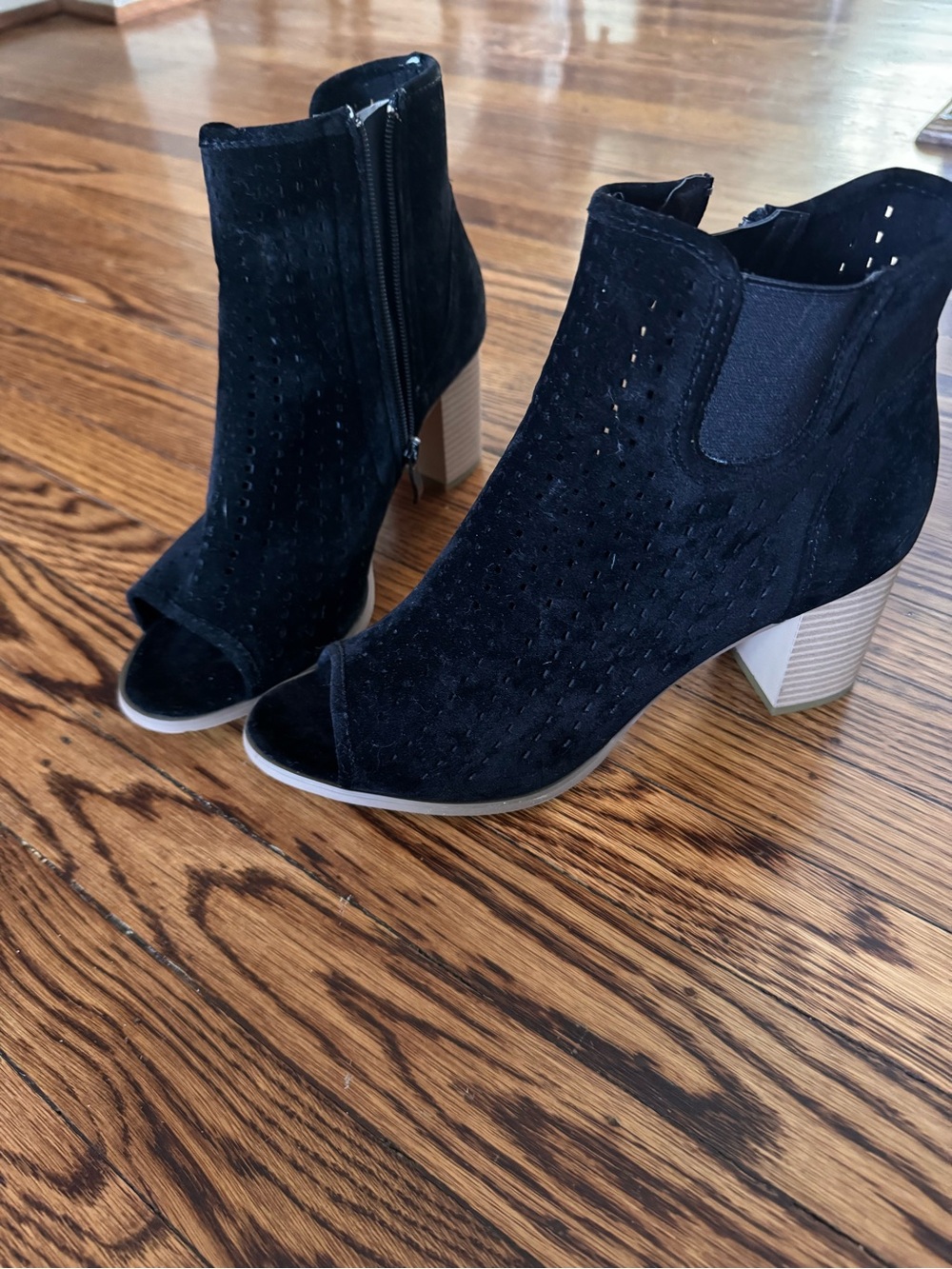 Women's Black Peep-Toe Suede Ankle Booties